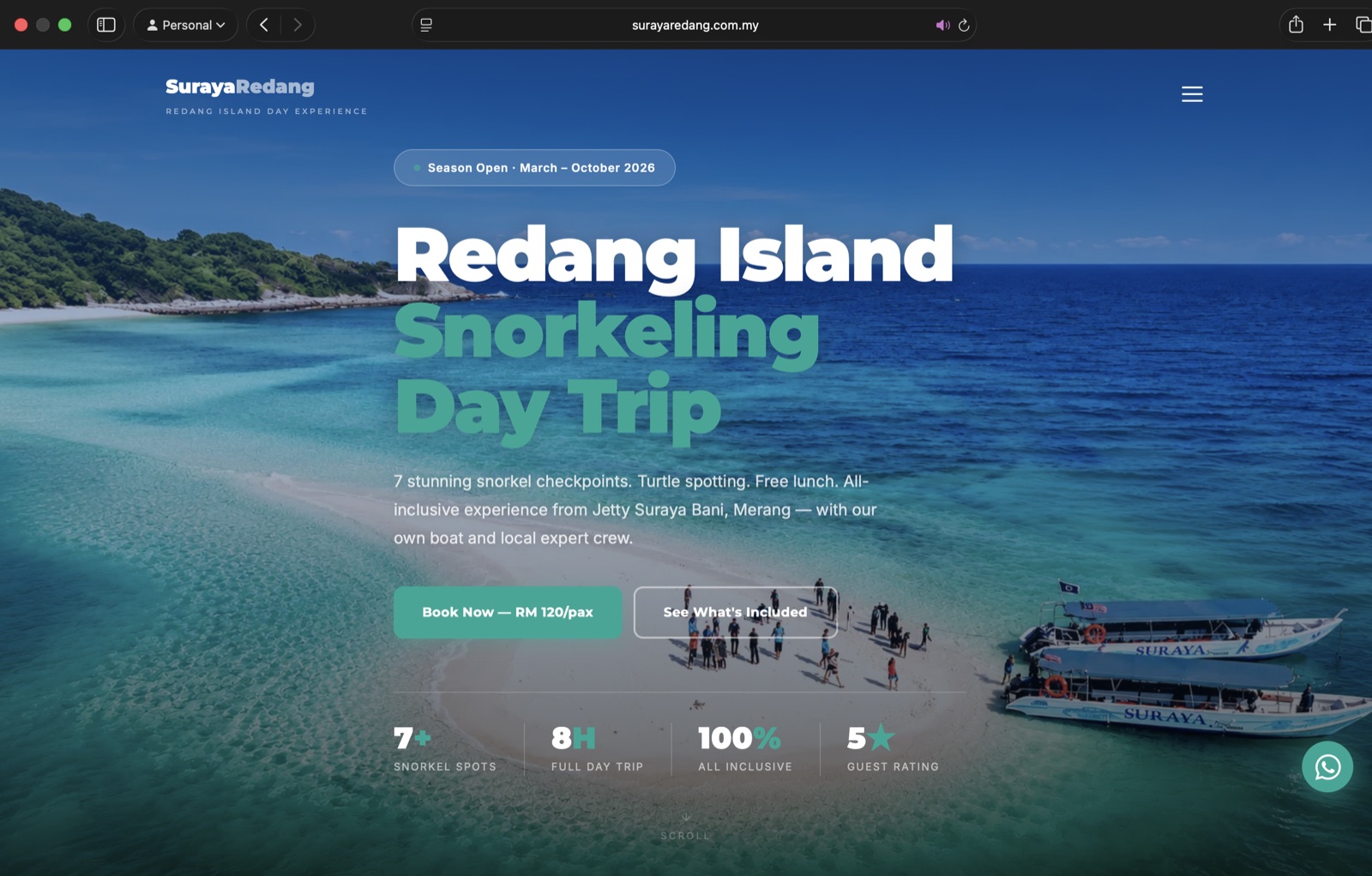 Suraya Redang website homepage