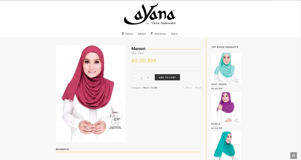AYANA product and checkout page
