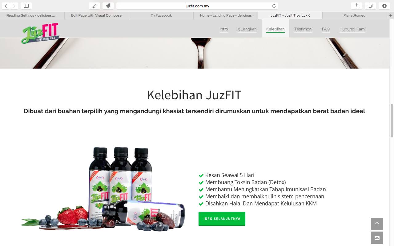 JuzFIT product benefits page